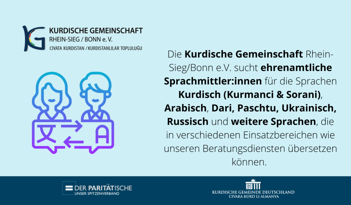 Die Kurdische Gemeinschaft Rhein-Sieg/Bonn e.V. sucht ehrenamtliche Sprachmittler:innen
