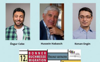 Özgür Cebe, Hussein Habasch und Prof. Dr. Engin bei der 12. Bonner Buchmesse Migration
